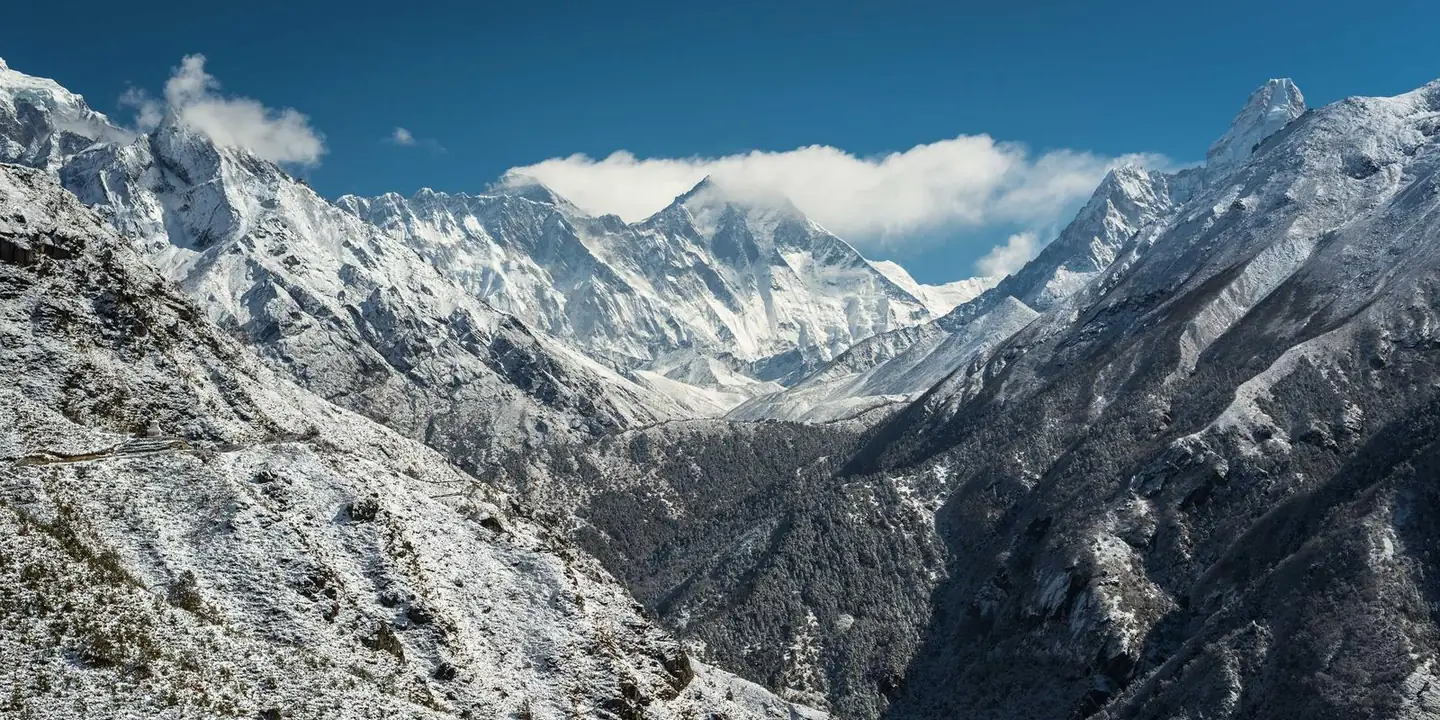 Snow on a range of high peaks